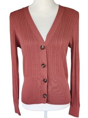 Pedro Del Hierro Women's Ribbed V-Neck Button Cardigan - Terracotta